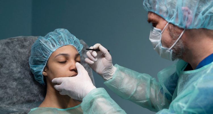 doctor-checking-patient-before-rhinoplasty-side-view