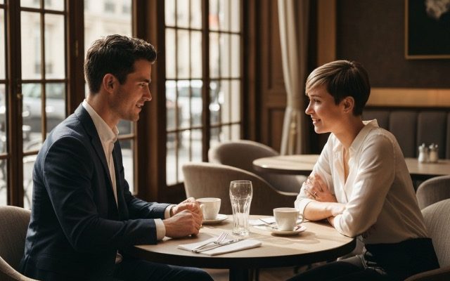 Young professional Sugar Daddy on a coffee date with a stylish Sugar Baby in the U.S.