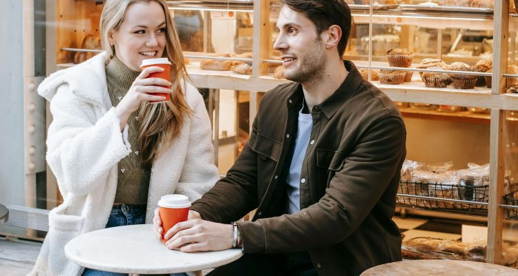 Modern Sugar Baby and Sugar Daddy enjoying a casual coffee conversation, representing honesty, balance, and emotional intelligence in Sugar dating 2025.