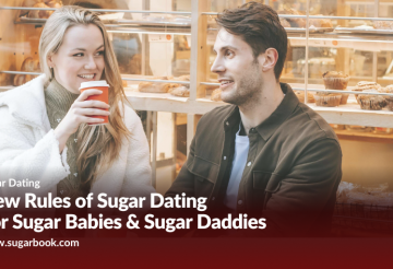 Modern Sugar Baby and Sugar Daddy smiling and having coffee, representing the new rules of Sugar dating focused on honesty and mutual respect in 2025.