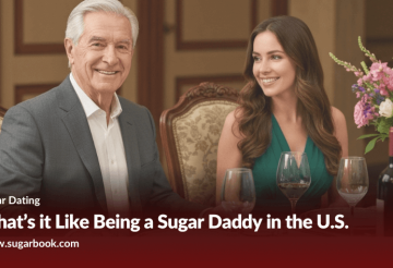 An older gentleman and a younger woman enjoying dinner together, representing the real experiences and lifestyle of being a sugar daddy in the U.S. in 2025.
