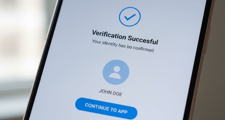 Phone screen shows 'Verification Successful' with a user avatar labeled JOHN DOE and a blue 'CONTINUE TO APP' button.