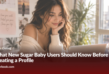 Young woman with a laptop in a sunlit room, reading an article about what new Sugar Dating users should know before creating a profile.